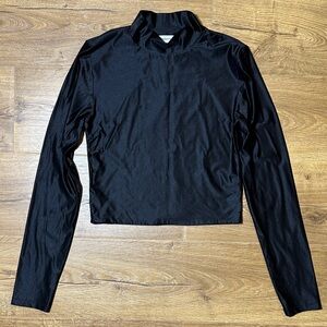 Babaton Aritzia Black Long-Sleeve Mock Neck Satin Crop Top Medium